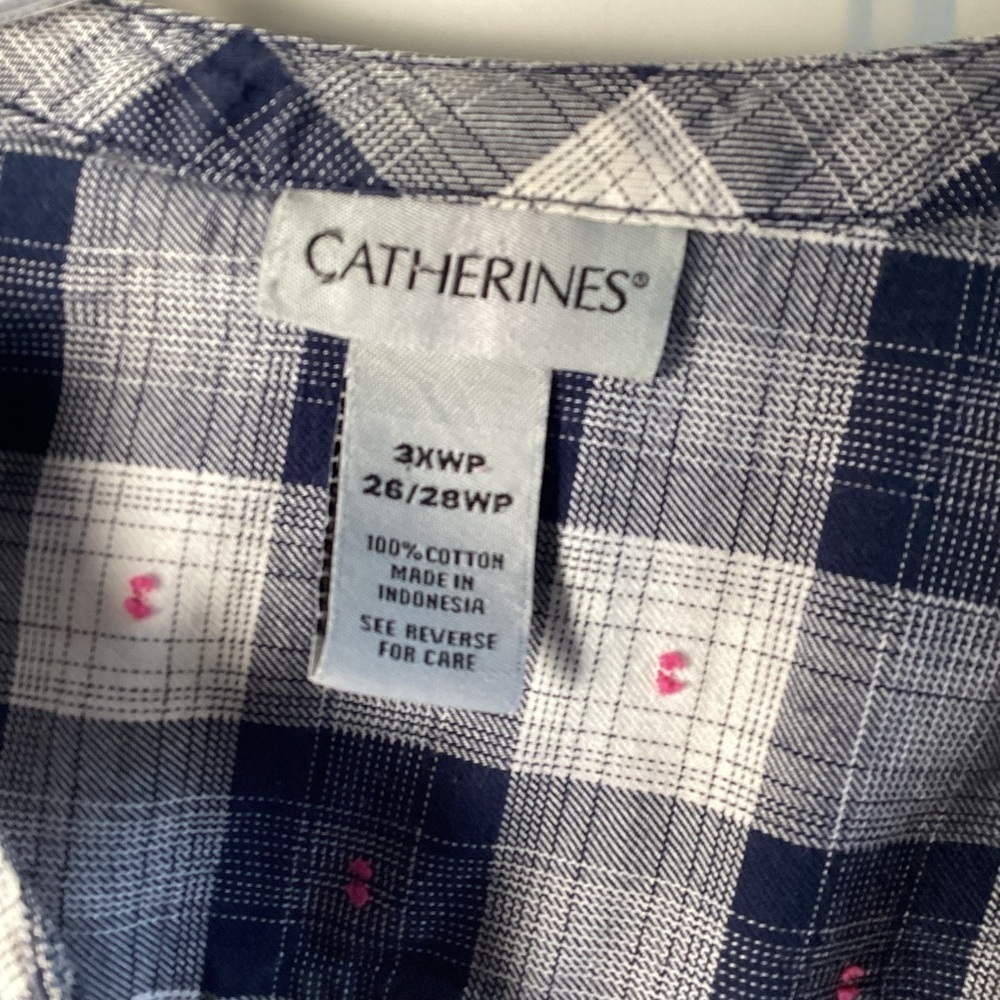 Catherines Navy and White Plaid Shirt Size 26/28WP - Picture 3 of 5